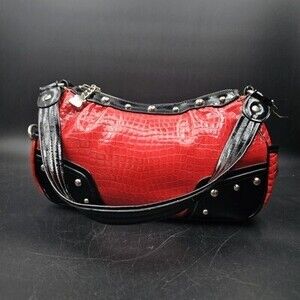 Kathy Van Zeeland Y2K Shoulder Hobo Bag Red Black With Studs And Original Charm